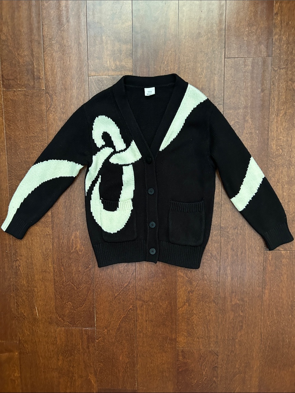 Kid’s Little MO&Co. Black Knit Wool Blend Cardigan Sweater, Size 7 (120)